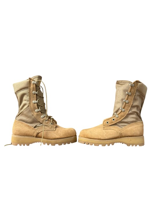 Unknown Shoes - Combat Boots Womens Size 6.5 Beige Suede Vibram Sole Military Lace Up Mid Calf